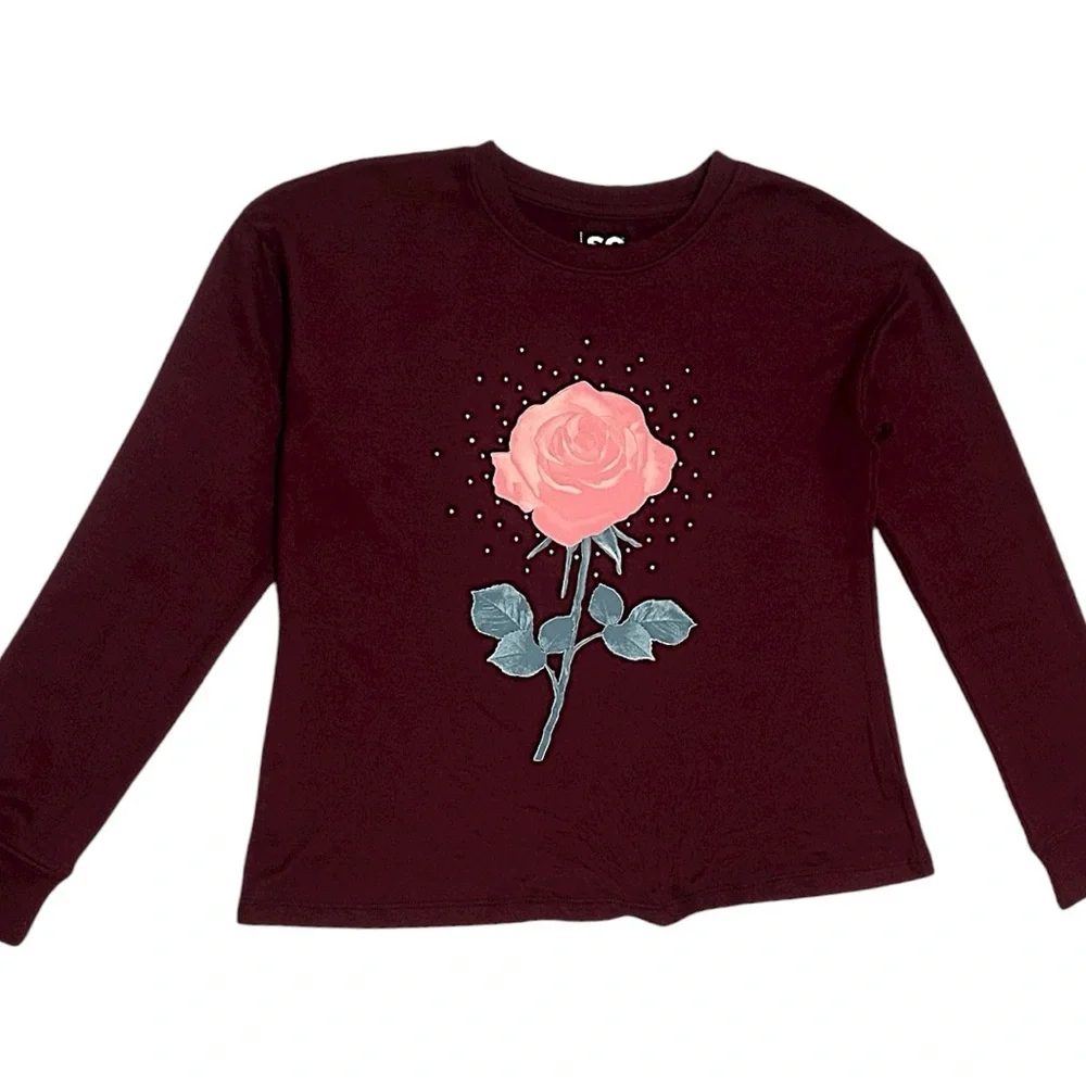 New SO Girls Rose Floral Graphic Long Sleeve Pullover Buttery Soft Size Large